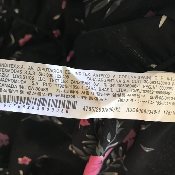 ZARA XL Black Gold Pink Floral Metallic Tie Neck Blouse Puff Sleeve Evening Top - Picture 5 of 8